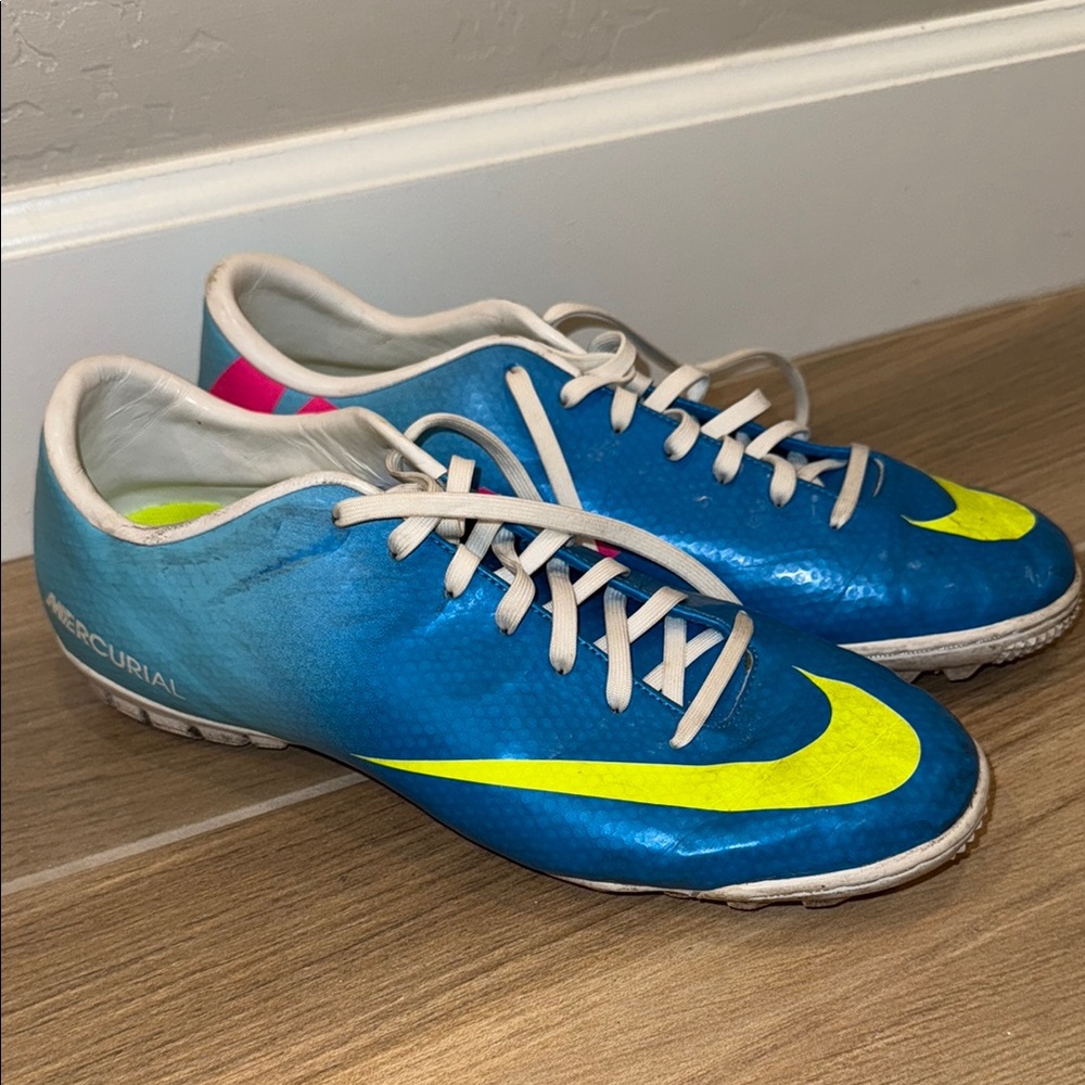 Nike Mercurial Blue and Neon Yellow Cleats
